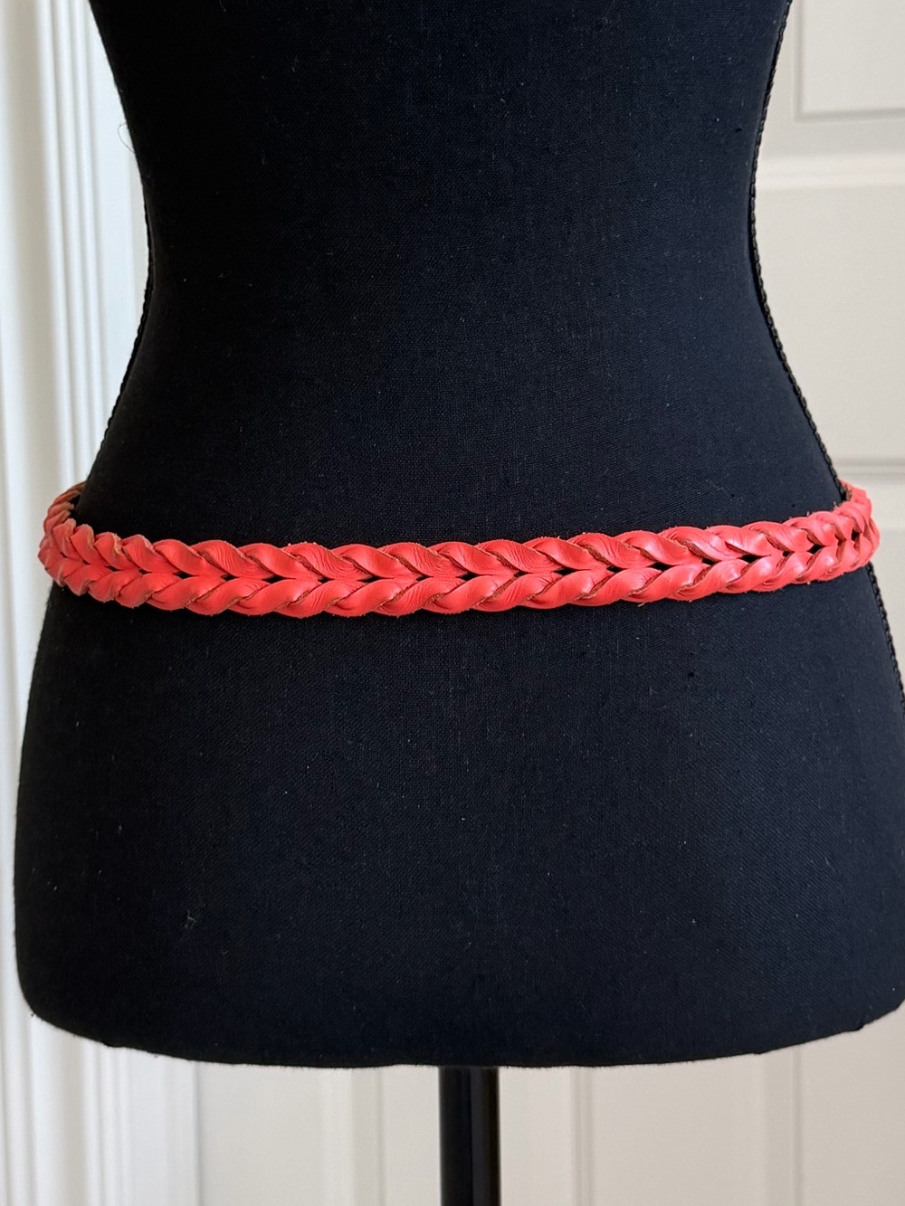 J. Crew Braided Leather Belt with Gold Buckle, Coral Pink, size S/M - Picture 3 of 5